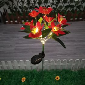 LED Solar Rose Orchid Flower Light Outdoor Garden Waterproof Simulation Lawn Lamp Wedding Party Christmas Decor Landscape Light - 7 head orchid red