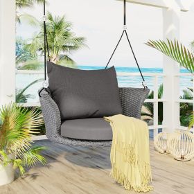 33.8' Single Person Hanging Seat; Rattan Woven Swing Chair; Porch Swing With Ropes - Gray