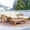 Outdoor Backyard Patio Wood 5-Piece Sectional Sofa Seating Group Set with Cushions; Natural Finish+ Beige Cushions - Beige