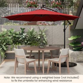 10 Feet Patio Offset Umbrella with 112 Solar-Powered LED Lights - Wine