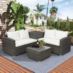 4 PCS Outdoor Cushioned PE Rattan Wicker Sectional Sofa Set Garden Patio Furniture Set - Beige