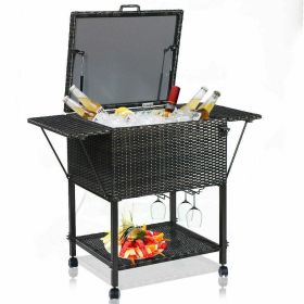 Outdoor Patio Pool Party Ice Drink Bar Table Cooler Trolley  - Mix brown - Cooler Trolley