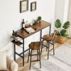 Bar Table Set with wine bottle storage rack  - Rustic Brown