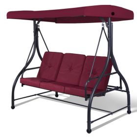 3 Seats Outdoor Swing Hammock with Adjustable Tilt Canopy - Dark Red