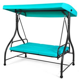 3 Seats Outdoor Swing Hammock with Adjustable Tilt Canopy - Turquoise