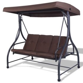 3 Seats Outdoor Swing Hammock with Adjustable Tilt Canopy - Brown