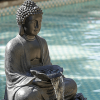 34"Tall Brown Finish Polyresin Buddha Fountain with Light Transitional Style Water Feature for Garden & Patio - as Pic