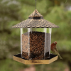 1pc Twinkle Star Wild Bird Feeder Hanging For Garden Yard Outside Decoration, Hexagon Shaped With Roof - Bronze