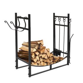 Steel Firewood Log Storage Rack Accessory and Tools for Indoor Outdoor Fire Pit Fireplace - 36inch