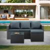 Patio Furniture, Outdoor Furniture, Seasonal PE Wicker Furniture, 3 Set Wicker Furniture With Tempered Glass Coffee Table - as Pic