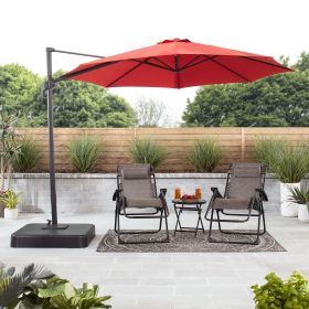 10'  Octagon Outdoor Tilting Cantilever Offset Patio Umbrella with Weighted Base and 360 Degree Rotation - Red