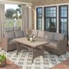 Patio Outdoor Furniture PE Rattan Wicker Conversation Set All-Weather Sectional Sofa Set with Table & Soft Cushions - Brown