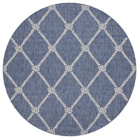 Home Decor Indoor/Outdoor Accent Rug Natural Stylish Classic Pattern Design - Navy|White - 7'6" ROUND