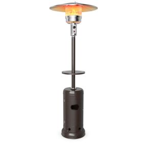 Outdoor Heater Propane Standing LP Gas Steel with Table and Wheels - Brown