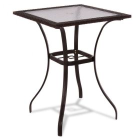 Outdoor Patio Rattan Bar Table Square Glass Top Table - As the pic show - 28 Inch