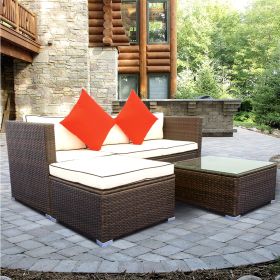 3 Piece Patio Sectional Wicker Rattan Outdoor Furniture Sofa Set - CRÃƒË†ME