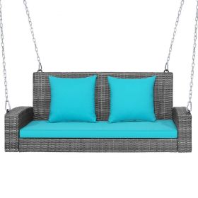 2-Person Patio PE Wicker Hanging Porch Swing Bench Chair Cushion 800 Pounds - Turquoise