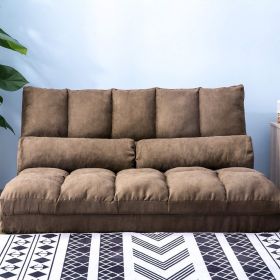 Double Chaise Lounge Sofa Floor Couch and Sofa with Two Pillows - Brown