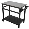 Outdoor Prep Dining Table; Movable Pizza Oven Stand;  Stainless Steel Patio Bar Cart; Patio Grilling Backyard BBQ Grill Cart - BLACK