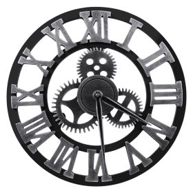 Large Gear Wall Clock Roman Numbers 3D Big Dial Wooden Industrial Steampunk Retro Outdoor Garden Decor; 12"/16"/23" - 16"(Diameter) - Silver