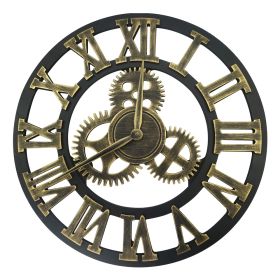 Large Gear Wall Clock Roman Numbers 3D Big Dial Wooden Industrial Steampunk Retro Outdoor Garden Decor; 12"/16"/23" - 16"(Diameter) - Gold