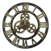 Large Gear Wall Clock Roman Numbers 3D Big Dial Wooden Industrial Steampunk Retro Outdoor Garden Decor; 12"/16"/23" - 12"(Diameter) - Gold