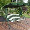 3 Seat Outdoor Patio Canopy Swing with Cushioned Steel Frame - Green