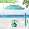 Outdoor Umbrellas Beach Umbrella with Cup Holder Table and Sandbag - Green Strip - 6.5 Ft