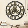 Large Gear Wall Clock Roman Numbers 3D Big Dial Wooden Industrial Steampunk Retro Outdoor Garden Decor; 12"/16"/23" - 16"(Diameter) - Gold