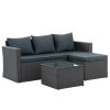 Patio Furniture, Outdoor Furniture, Seasonal PE Wicker Furniture, 3 Set Wicker Furniture With Tempered Glass Coffee Table - as Pic