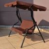 3 Seat Outdoor Patio Canopy Swing with Cushioned Steel Frame - Coffee