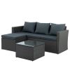 Patio Furniture, Outdoor Furniture, Seasonal PE Wicker Furniture, 3 Set Wicker Furniture With Tempered Glass Coffee Table - as Pic