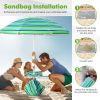 Outdoor Umbrellas Beach Umbrella with Cup Holder Table and Sandbag - Green Strip - 6.5 Ft