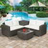 4 PCS Outdoor Cushioned PE Rattan Wicker Sectional Sofa Set Garden Patio Furniture Set - Beige