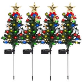 4Packs Solar Christmas Tree Lights Xmas Garden Decorations Tree Stake Lamp with Constant and Flashing Mode