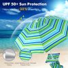 Outdoor Umbrellas Beach Umbrella with Cup Holder Table and Sandbag - Green Strip - 6.5 Ft