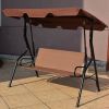 3 Seat Outdoor Patio Canopy Swing with Cushioned Steel Frame - Coffee