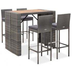 5 Piece Patio Bar Set Poly Rattan and Acacia Wood Gray