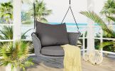 33.8' Single Person Hanging Seat; Rattan Woven Swing Chair; Porch Swing With Ropes - Gray