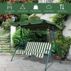 3 Seat Outdoor Patio Canopy Swing with Cushioned Steel Frame - Green