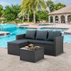 Patio Furniture, Outdoor Furniture, Seasonal PE Wicker Furniture, 3 Set Wicker Furniture With Tempered Glass Coffee Table - as Pic