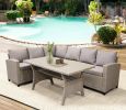 Patio Outdoor Furniture PE Rattan Wicker Conversation Set All-Weather Sectional Sofa Set with Table & Soft Cushions - Brown