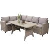 Patio Outdoor Furniture PE Rattan Wicker Conversation Set All-Weather Sectional Sofa Set with Table & Soft Cushions - Brown