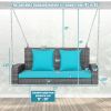 2-Person Patio PE Wicker Hanging Porch Swing Bench Chair Cushion 800 Pounds - Turquoise