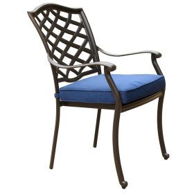 Outdoor Patio Aluminum Dining Arm Chair With Cushion, Set of 2, Navy Blue