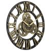 Large Gear Wall Clock Roman Numbers 3D Big Dial Wooden Industrial Steampunk Retro Outdoor Garden Decor; 12"/16"/23" - 12"(Diameter) - Gold