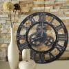 Large Gear Wall Clock Roman Numbers 3D Big Dial Wooden Industrial Steampunk Retro Outdoor Garden Decor; 12"/16"/23" - 16"(Diameter) - Silver