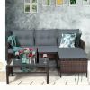 3 Pieces Outdoor Patio Corner Rattan Sofa Set - Gray