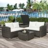 4 PCS Outdoor Cushioned PE Rattan Wicker Sectional Sofa Set Garden Patio Furniture Set - Beige