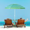 Outdoor Umbrellas Beach Umbrella with Cup Holder Table and Sandbag - Green Strip - 6.5 Ft